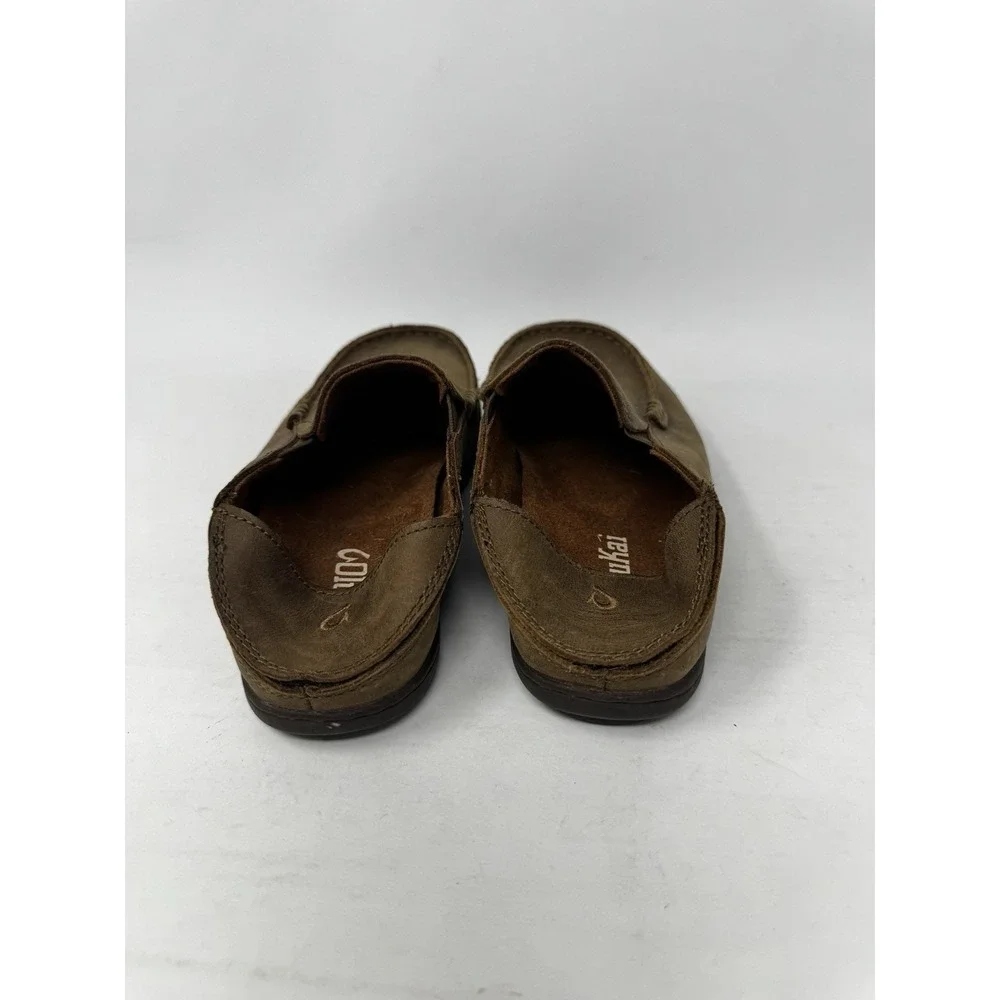 Olukai Moloa Boys Kids Size 1 B1 Leather Slip On Loafer Brown Shoes Moccasin